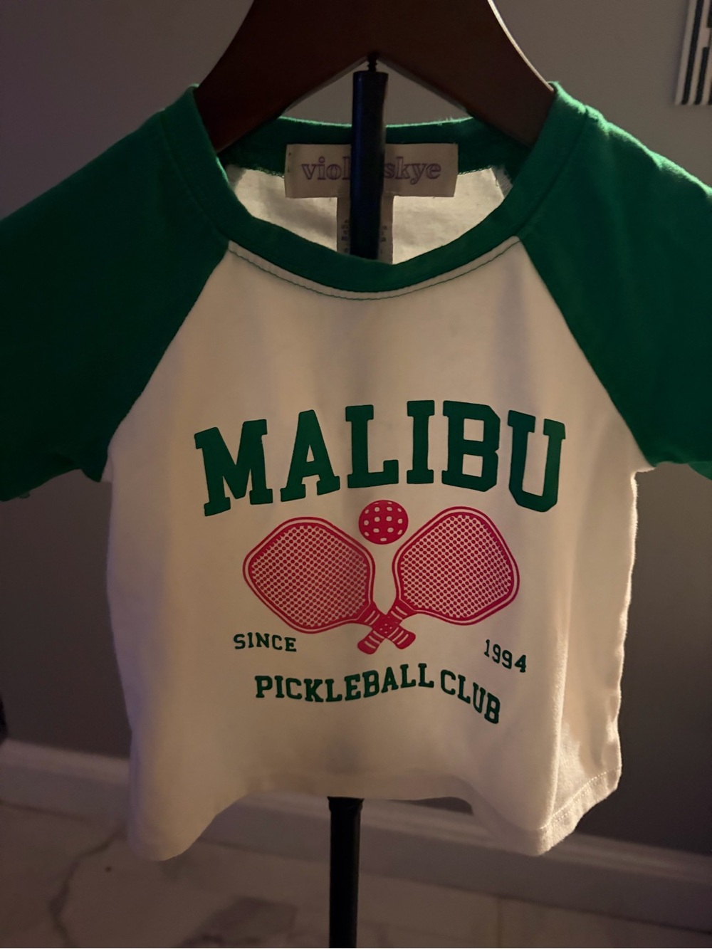 Violet Kay Green & White Malibu Pickleball Club Raglan Tee